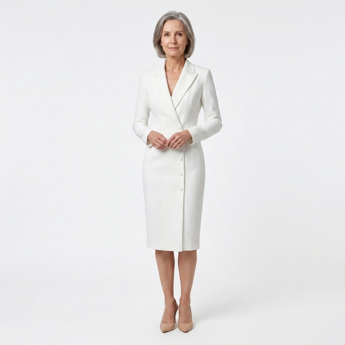 Robe blazer midi — manches longues et boutons — bureau