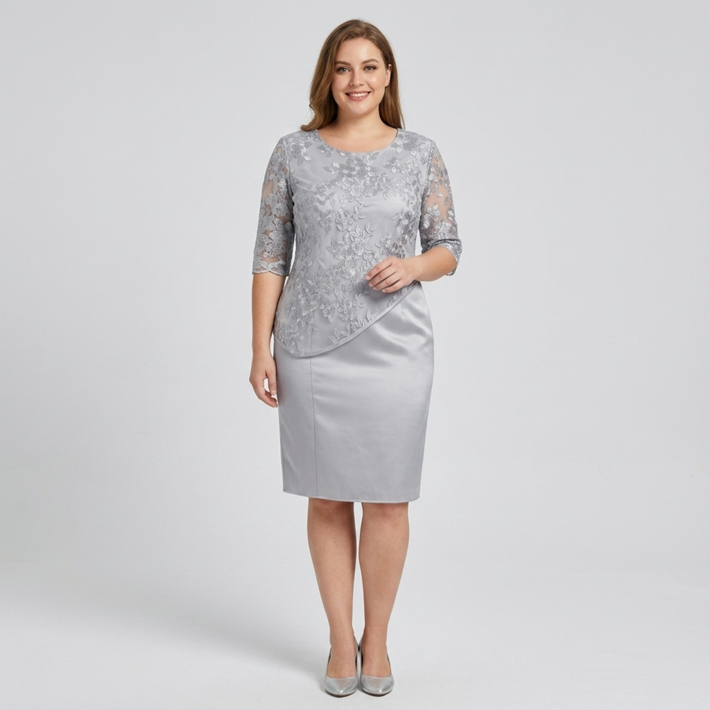 Robe midi grande taille pour femme avec broderie en dentelle
