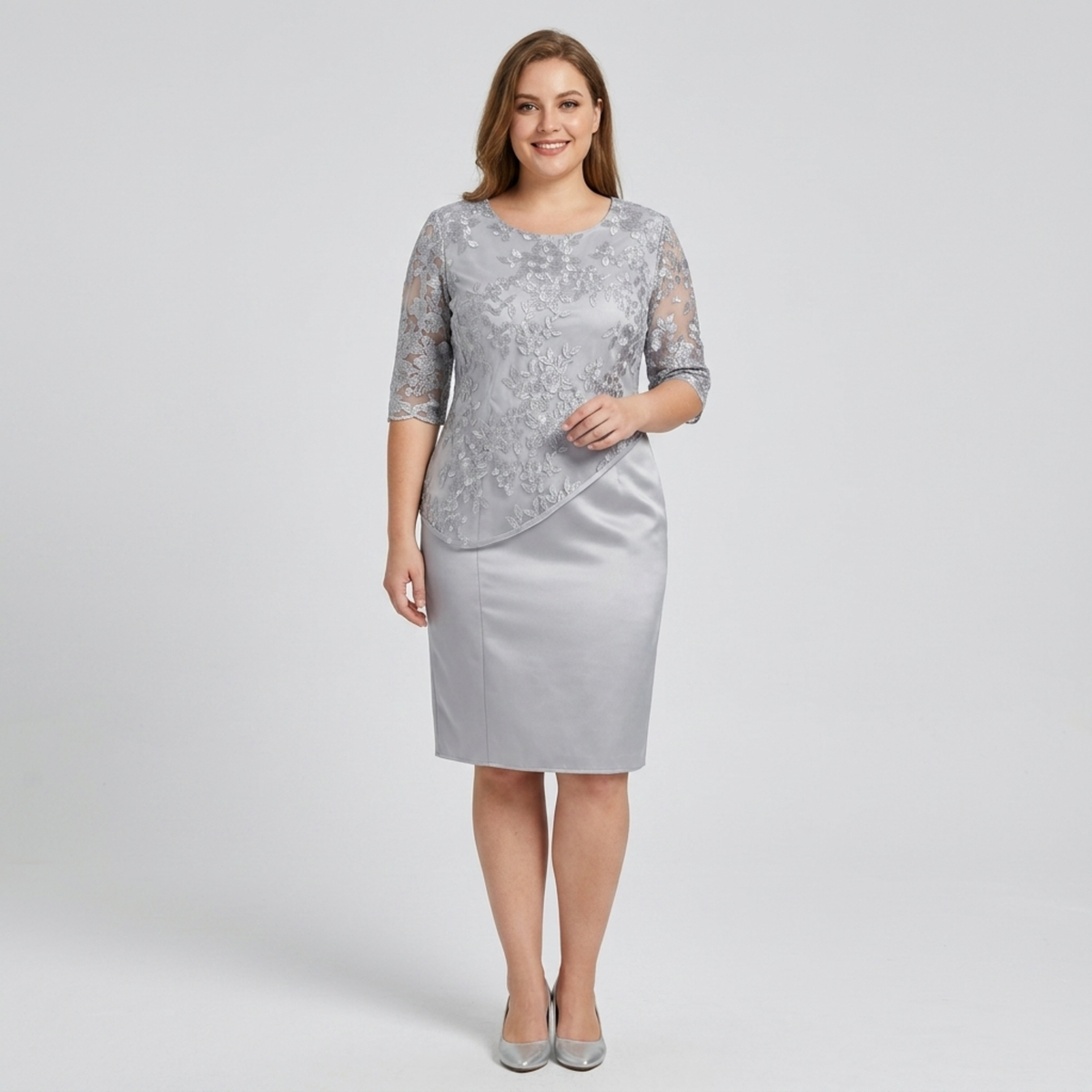 Robe midi grande taille pour femme avec broderie en dentelle