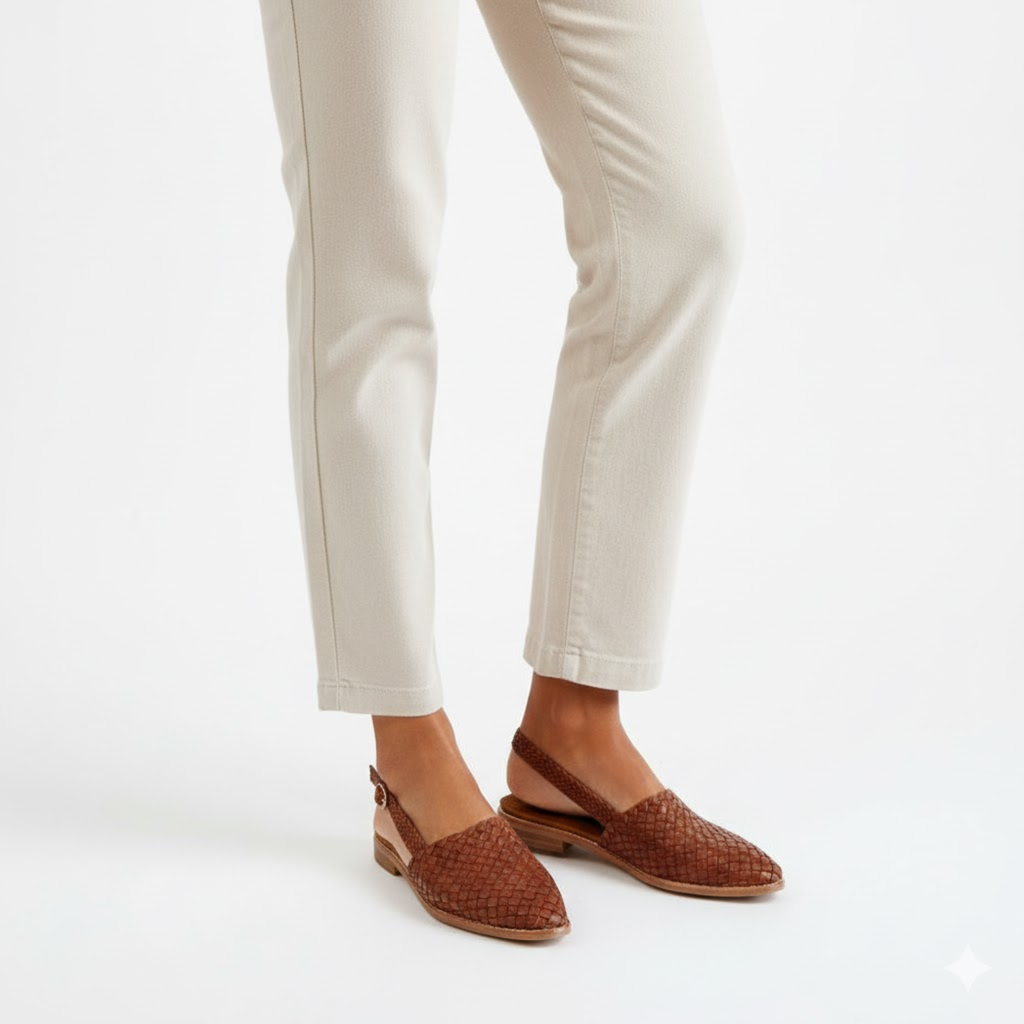 Slingbacks Gevlochten à Bout Pointu et Bride Arrière pour Femmes