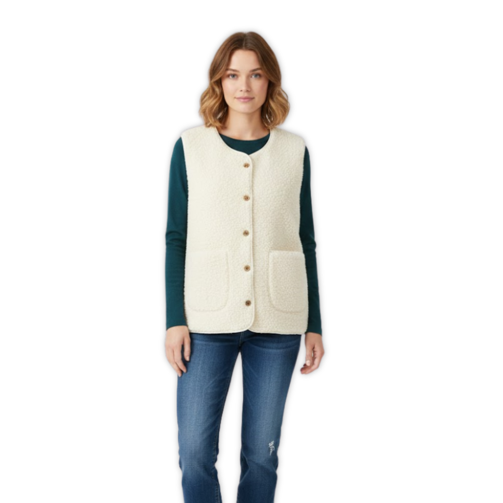 Gilet Femme en Polaire Teddy Sans Manches Veste Extérieure