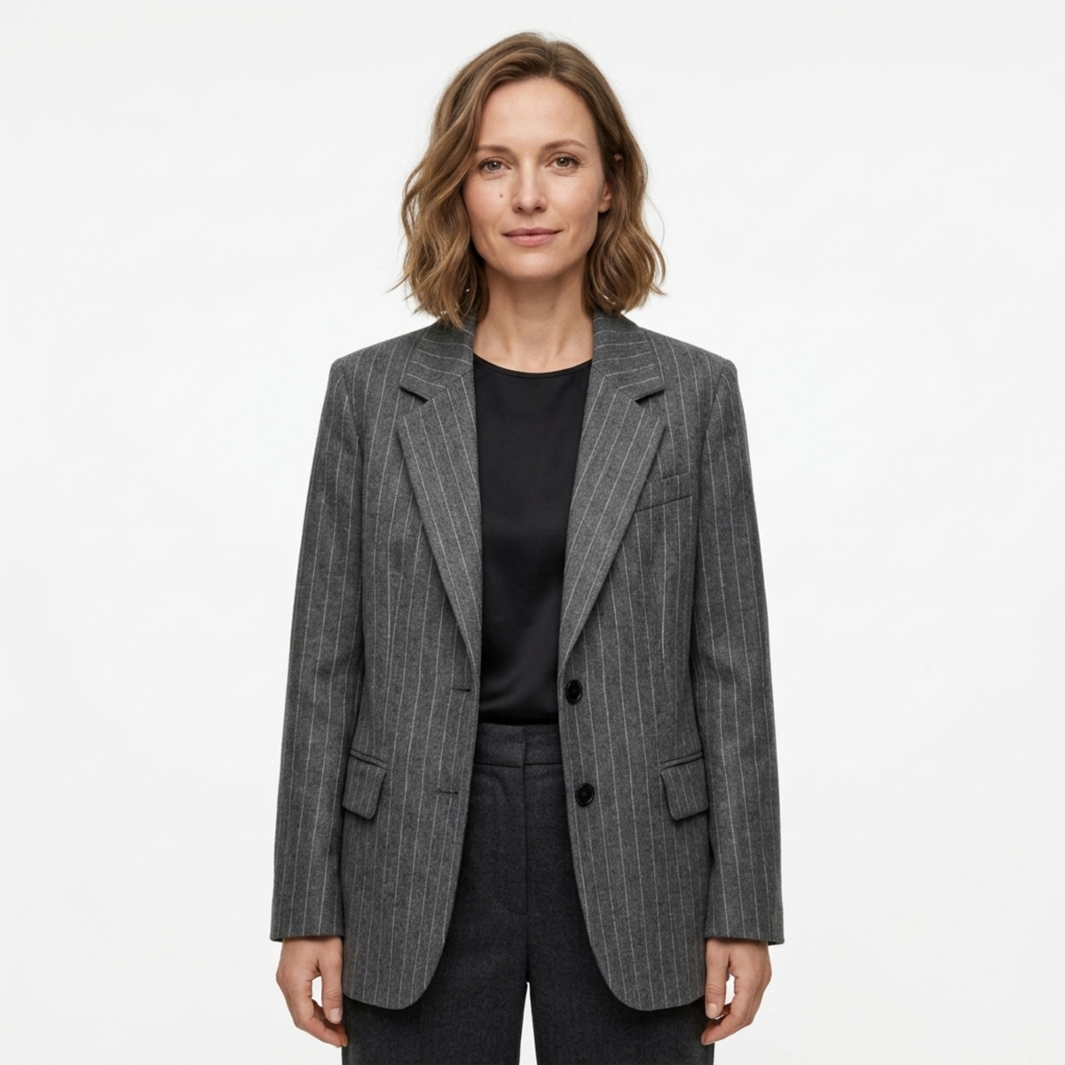 Blazer en Polyester Femme – Rayures Fines et Coupe Ample Décontractée