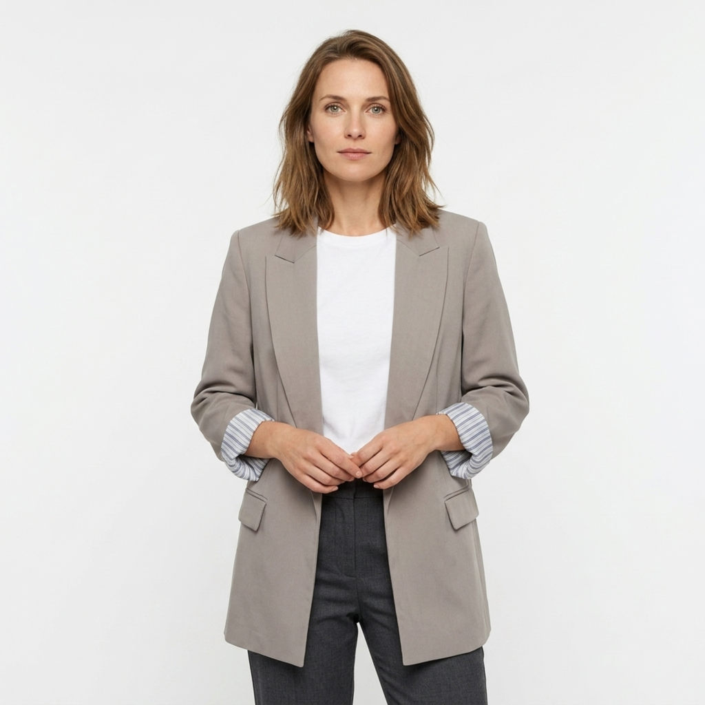 Blazer en Polyester Femme – Ouvert et Poches Coupe Ample Décontractée