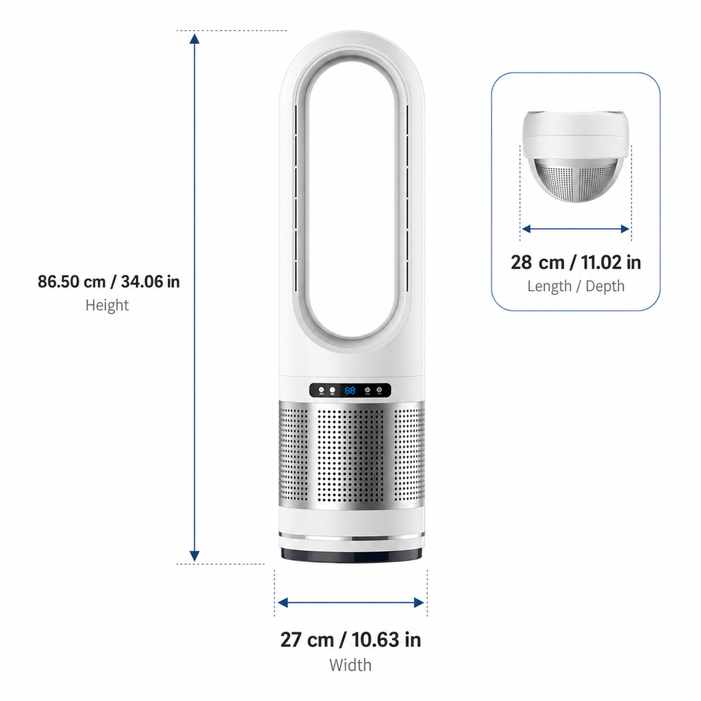 Vertical Bladeless Fan with Remote Control, Oscillation, and Timer