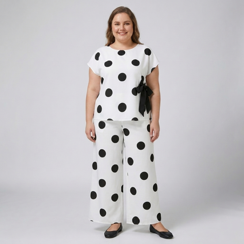 Ensemble deux pièces grande taille à pois pour femme
