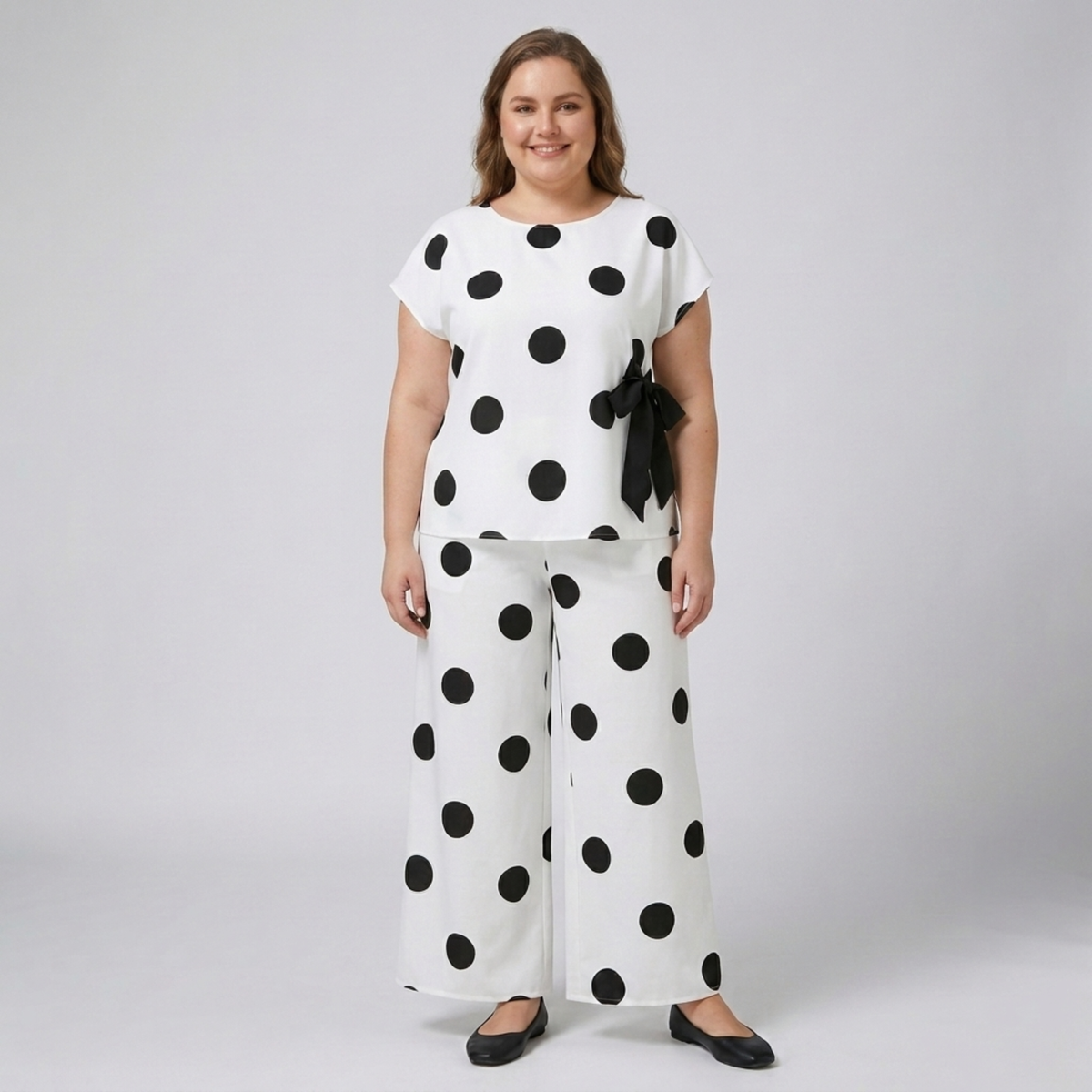 Ensemble deux pièces grande taille à pois pour femme