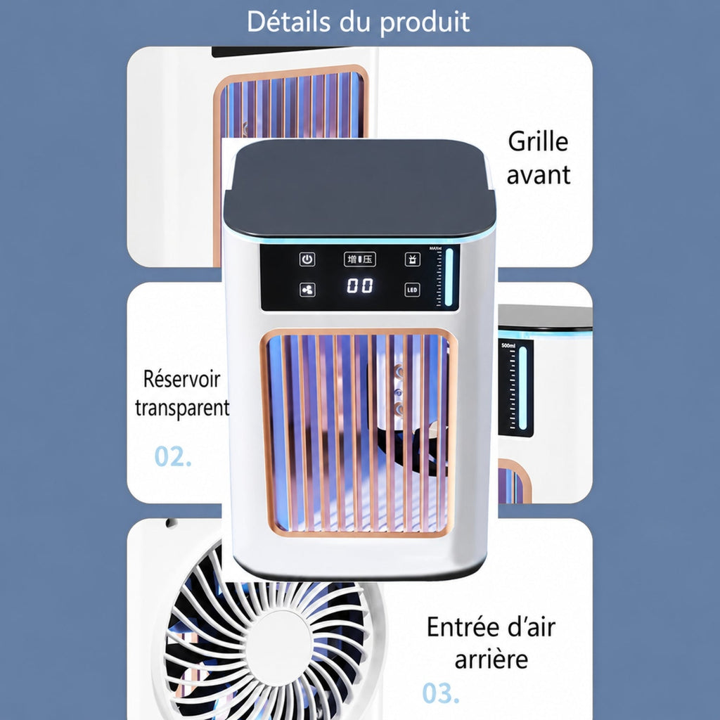 USB Mini Air Conditioner with Misting, 3 Speeds, and Personal Cooling