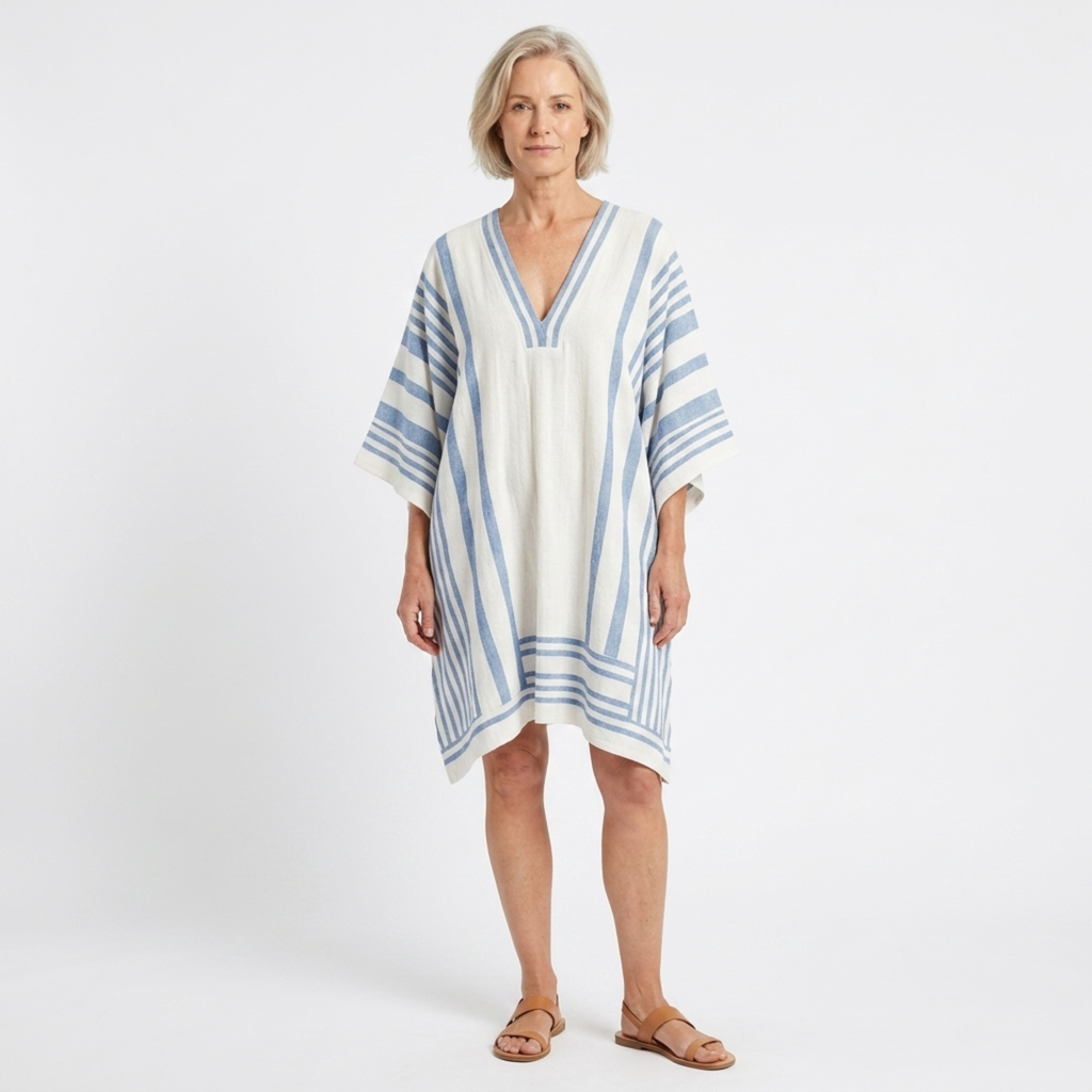 Tunique rayée kimono pour femme — coupe fluide — plage et voyage