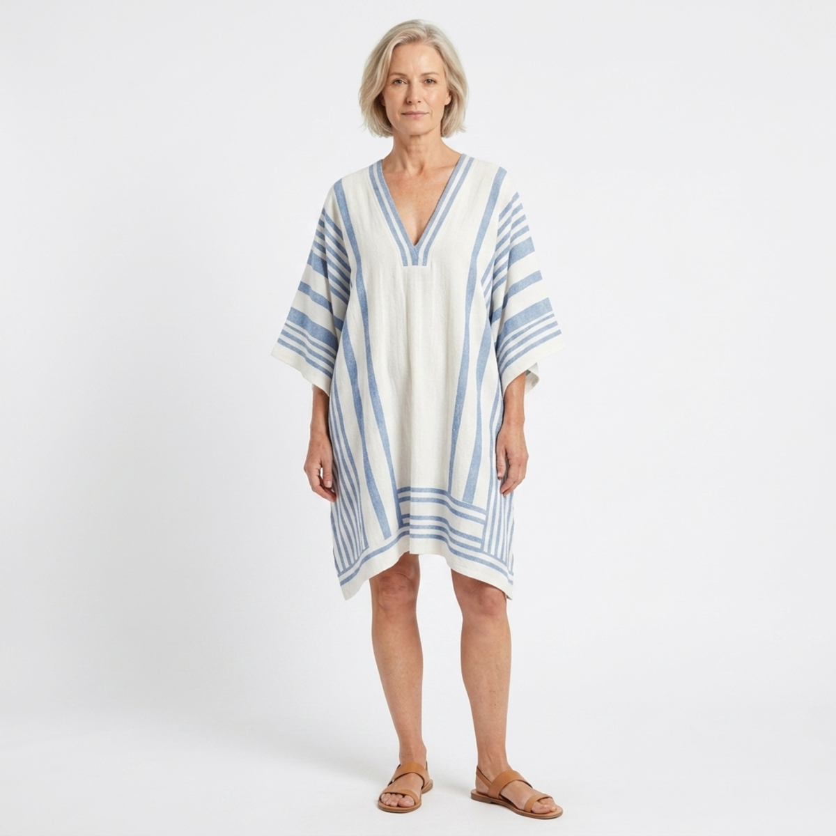 Tunique rayée kimono pour femme — coupe fluide — plage et voyage