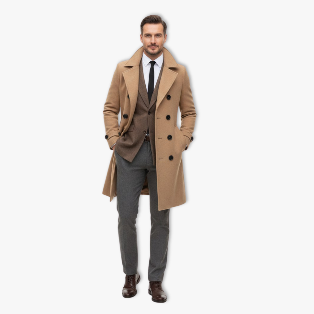 Manteau en laine pour homme automne hiver style business casual double boutonnage trench long
