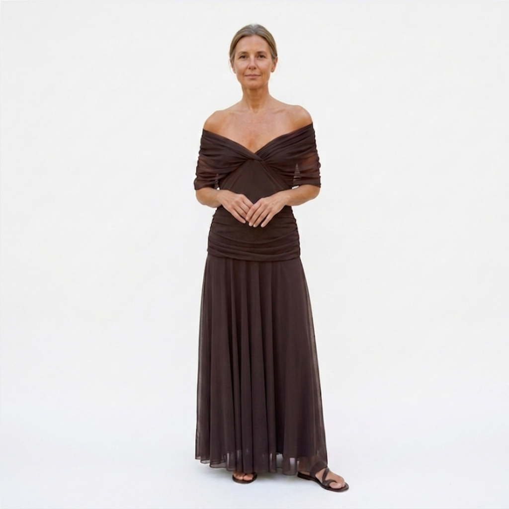 Robe maxi évasée — col en V et manches flottantes — cérémonie