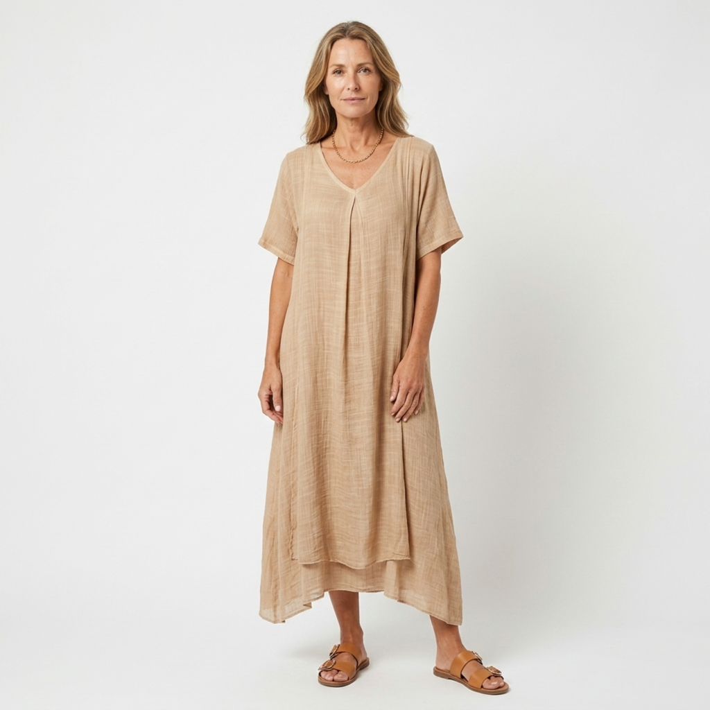 Robe kimono en lin pour femme avec col en v — plage
