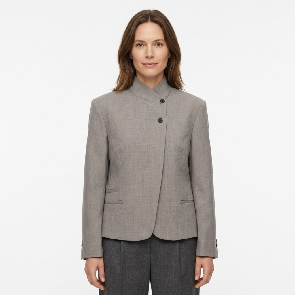 Veste en Polyester Femme – Col Montant et Coupe Asymétrique Décontractée