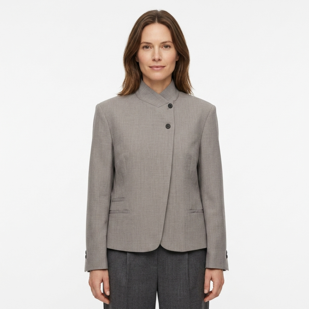 Veste en Polyester Femme – Col Montant et Coupe Asymétrique Décontractée