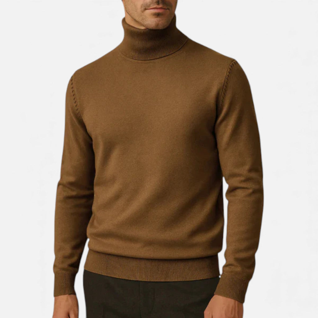 Pull en Acrylique Homme – Col Roulé et Bords Côtelés Coupe Ajustée