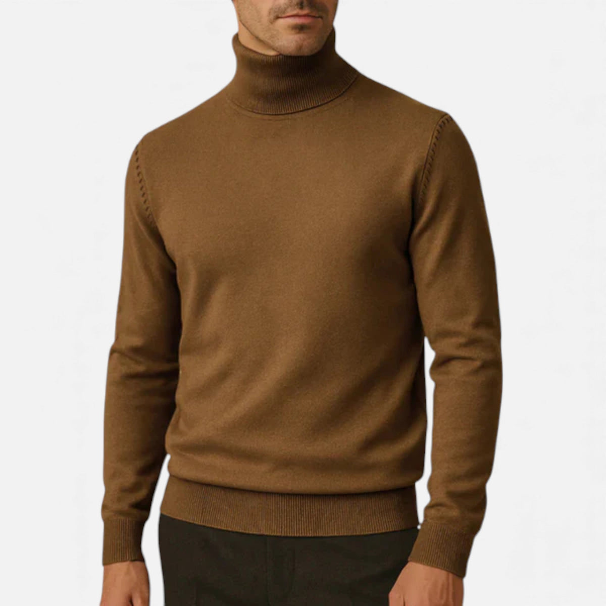 Pull en Acrylique Homme – Col Roulé et Bords Côtelés Coupe Ajustée
