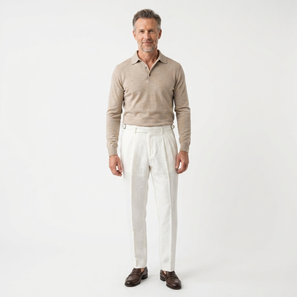 Pantalon habillé homme — 100 % lin — double pli — cérémonies formelles