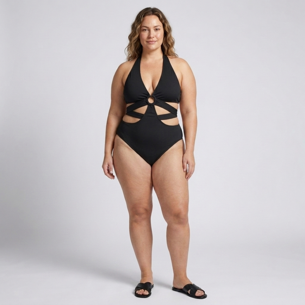 Maillot de bain une pièce grande taille pour femme maillot de bain dos nu à découpes