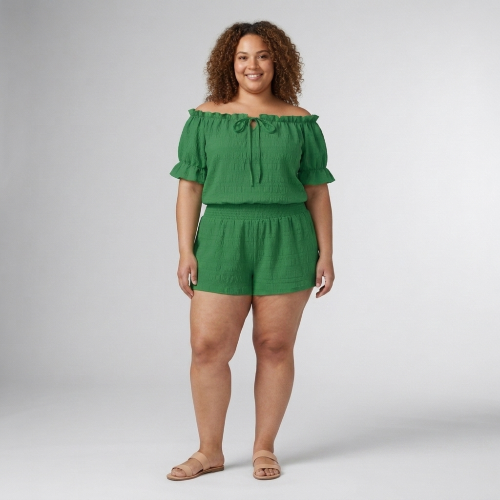 Ensemble deux pièces grande taille décontracté avec haut épaules dénudées