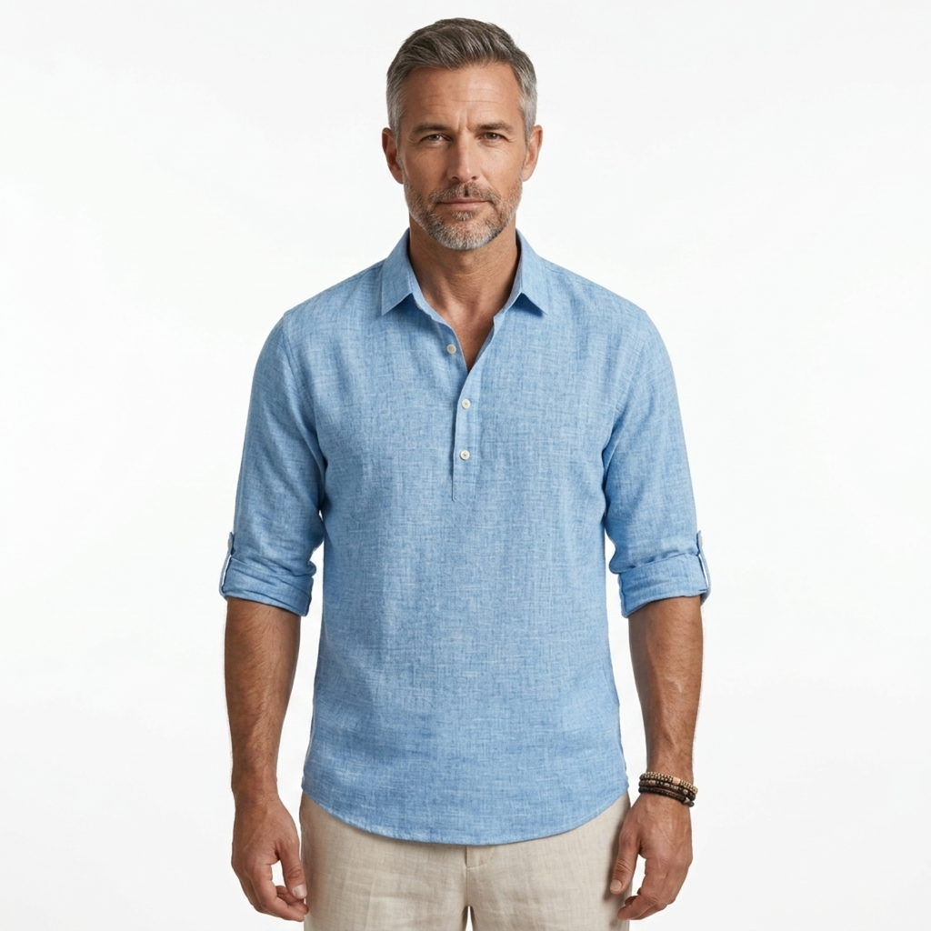 Polo manches courtes homme — mélange de lin respirant — vacances