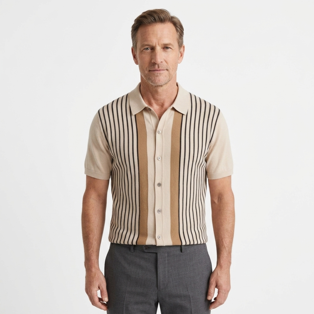 Chemise en maille homme — rayures verticales — coupe décontractée