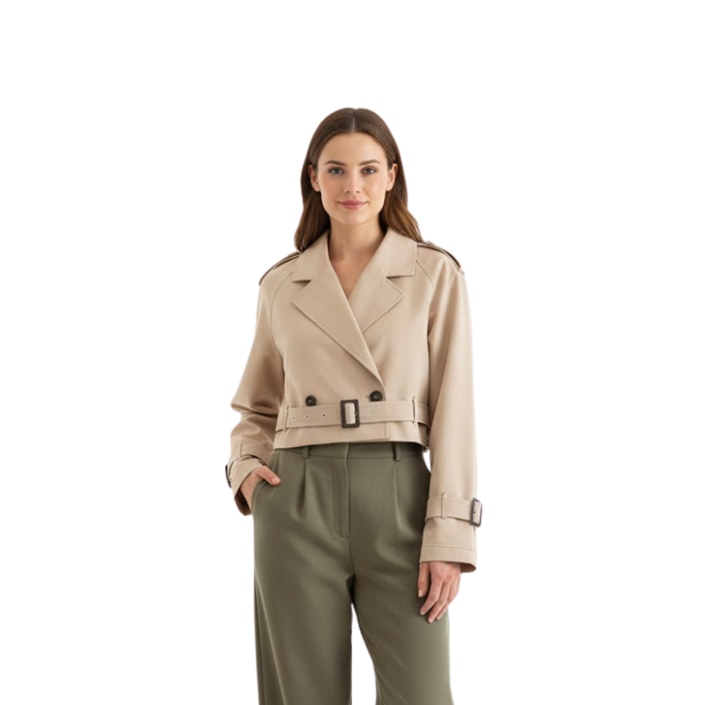 Ancienne Monde | Trench Court Femme Double Boutonnage Style Vintage
