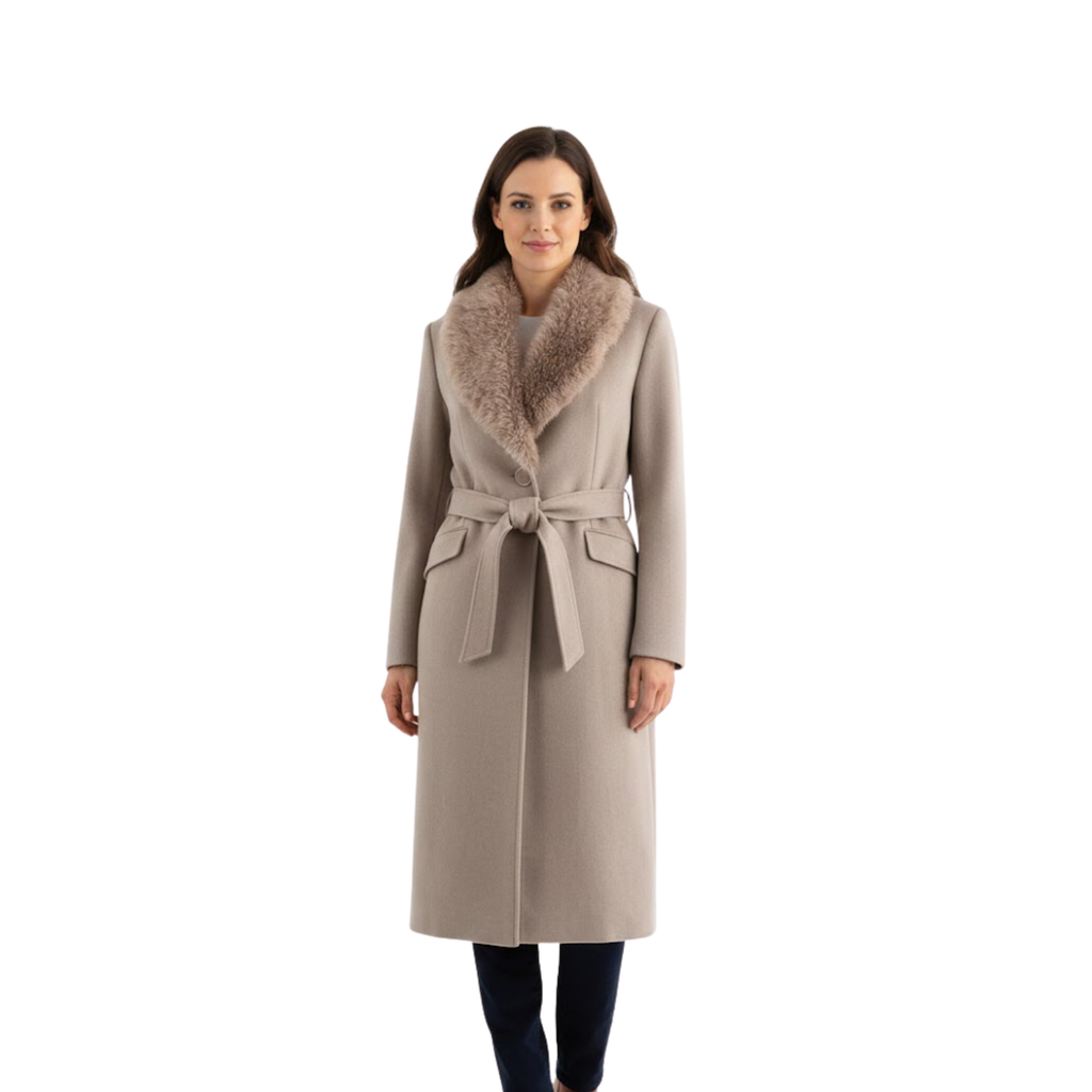Manteau Femme Chaud ceinturé à Col en Fourrure pour l’Automne et l’Hiver