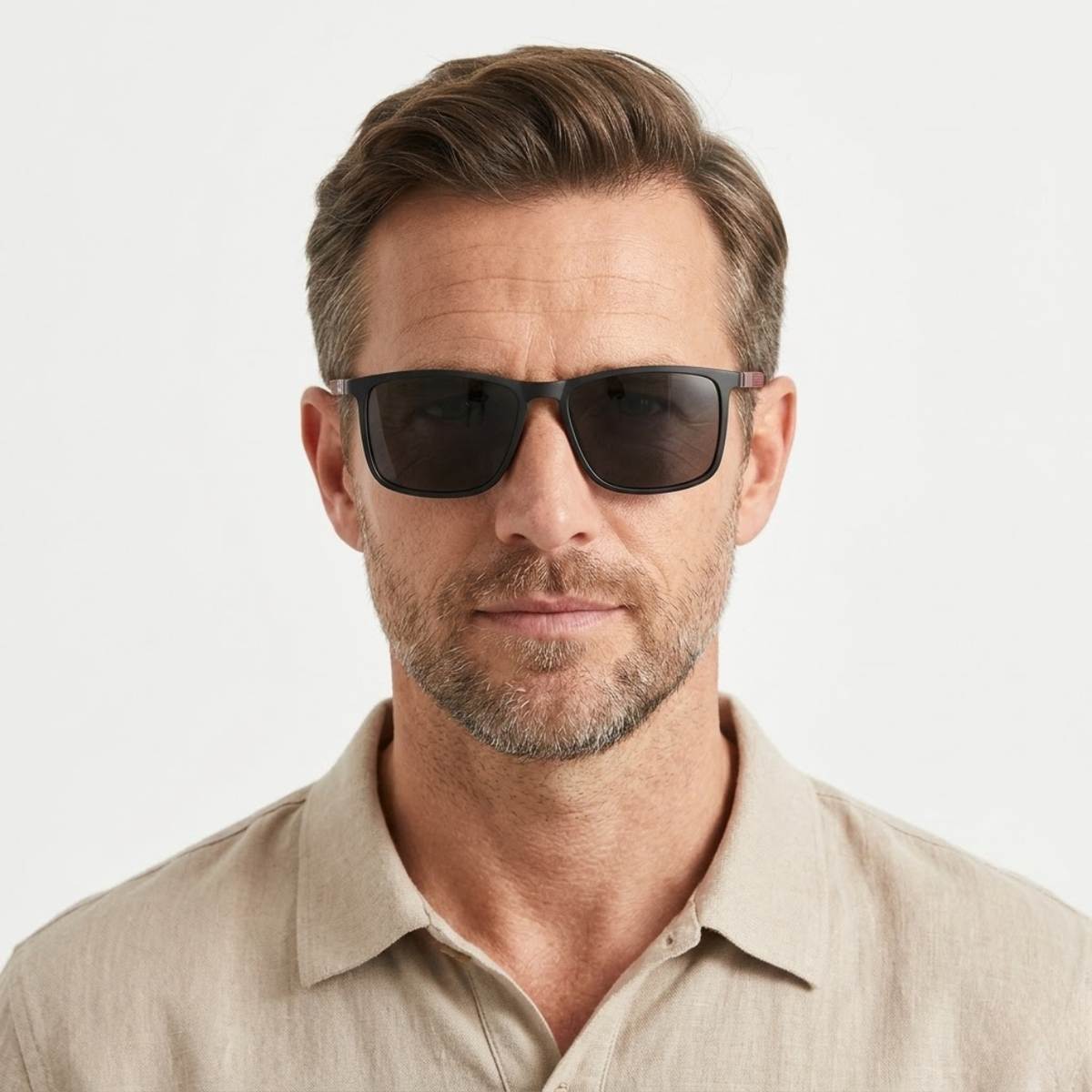 Lunettes de Soleil Polarisées Carrées avec Branches Antidérapantes et Charnières à Ressort