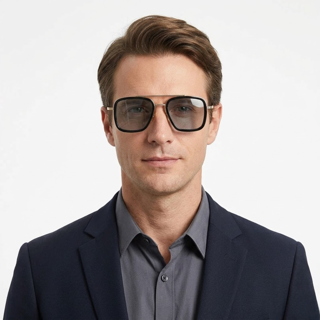 Lunettes aviateur carrées avec monture légère et verres de protection UV