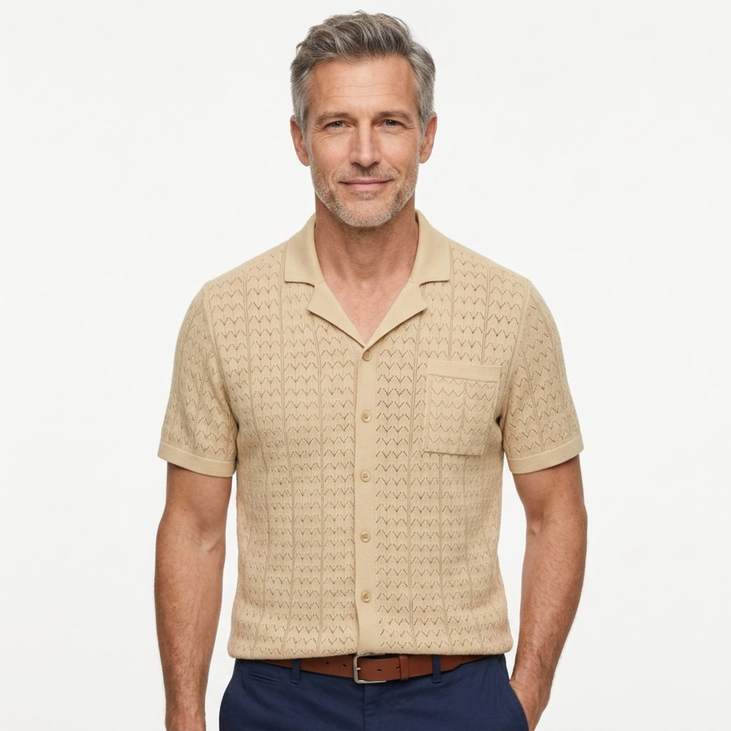 Polo en maille pour homme — motif jacquard — style rétro décontracté