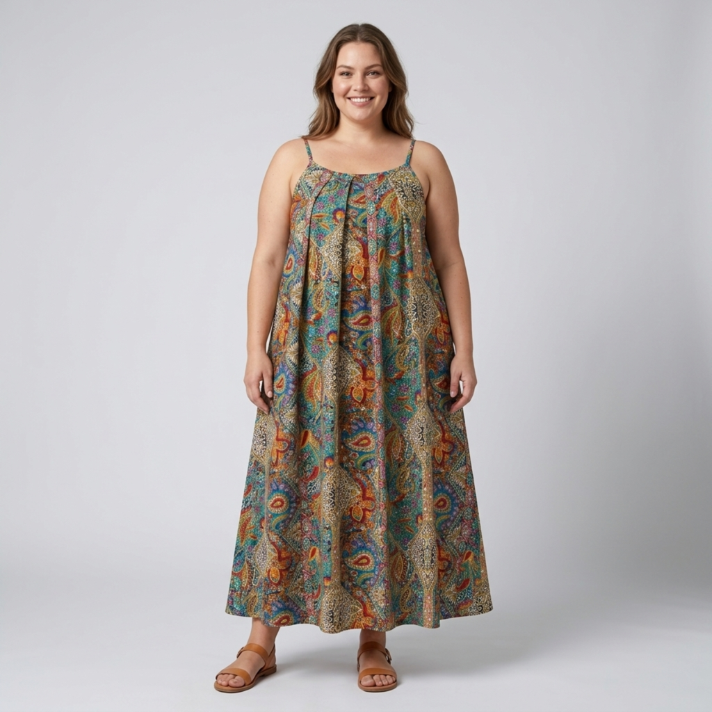 Robe longue grande taille pour femme à bretelles imprimé cachemire