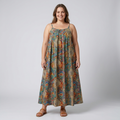Robe longue grande taille pour femme à bretelles imprimé cachemire