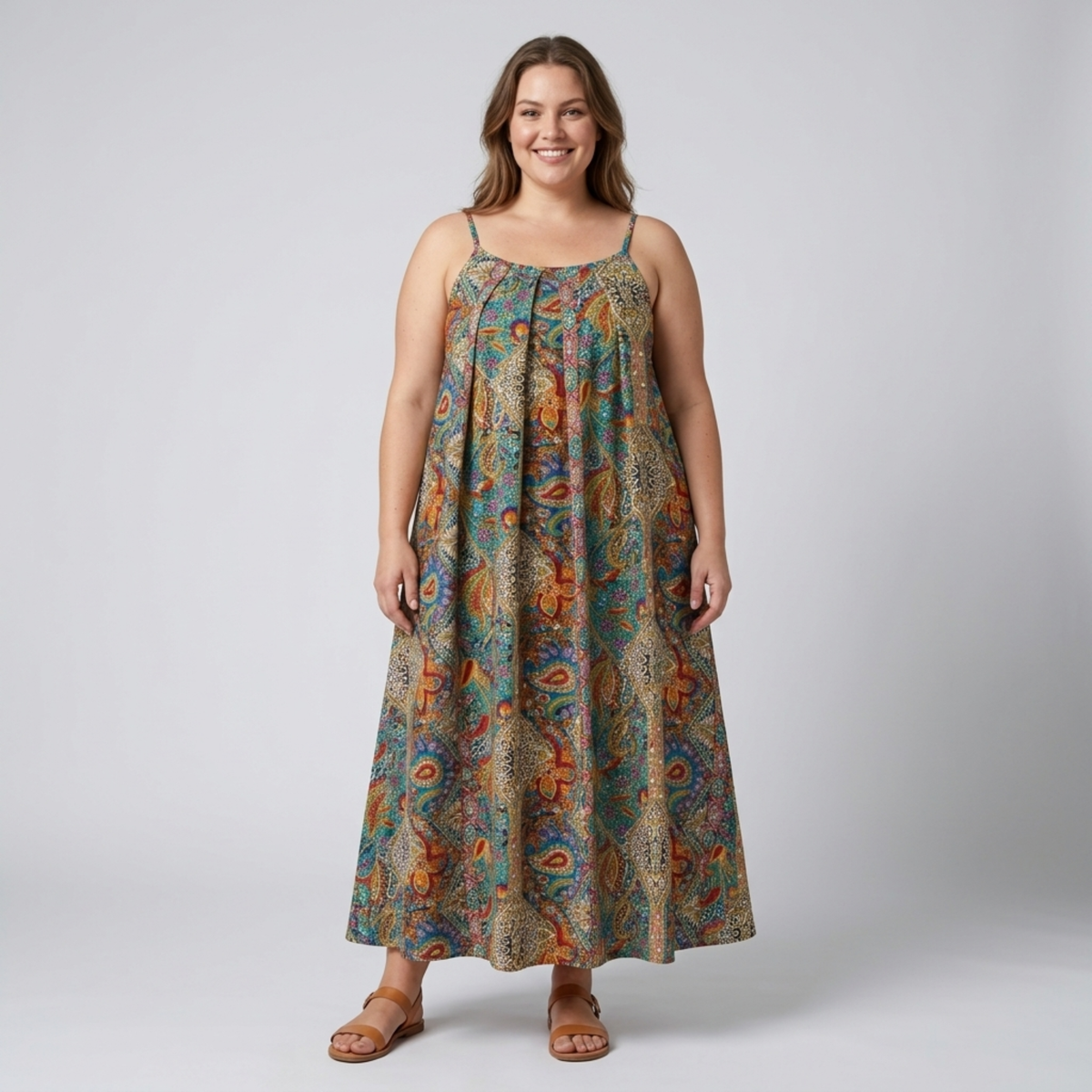 Robe longue grande taille pour femme à bretelles imprimé cachemire