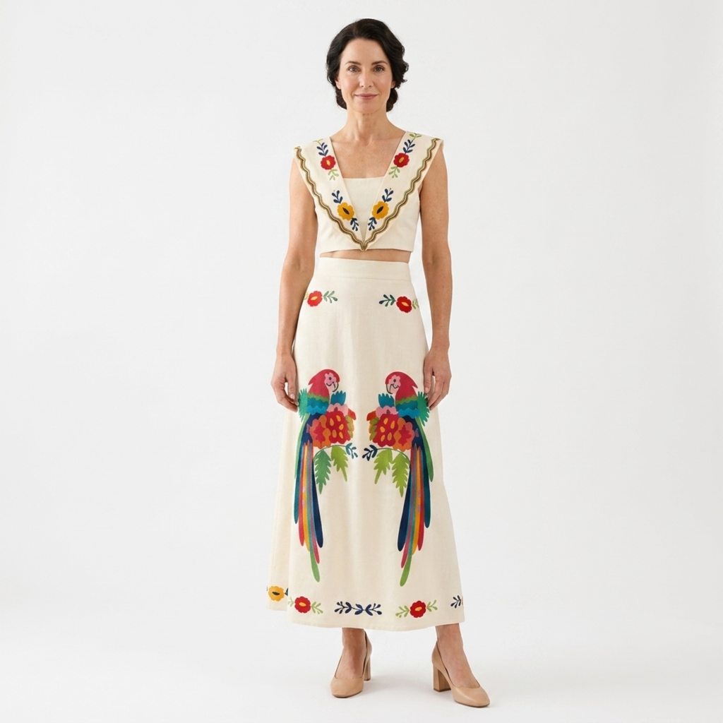 Ensemble crop top et jupe longue — imprimé tropical — vacances d'été