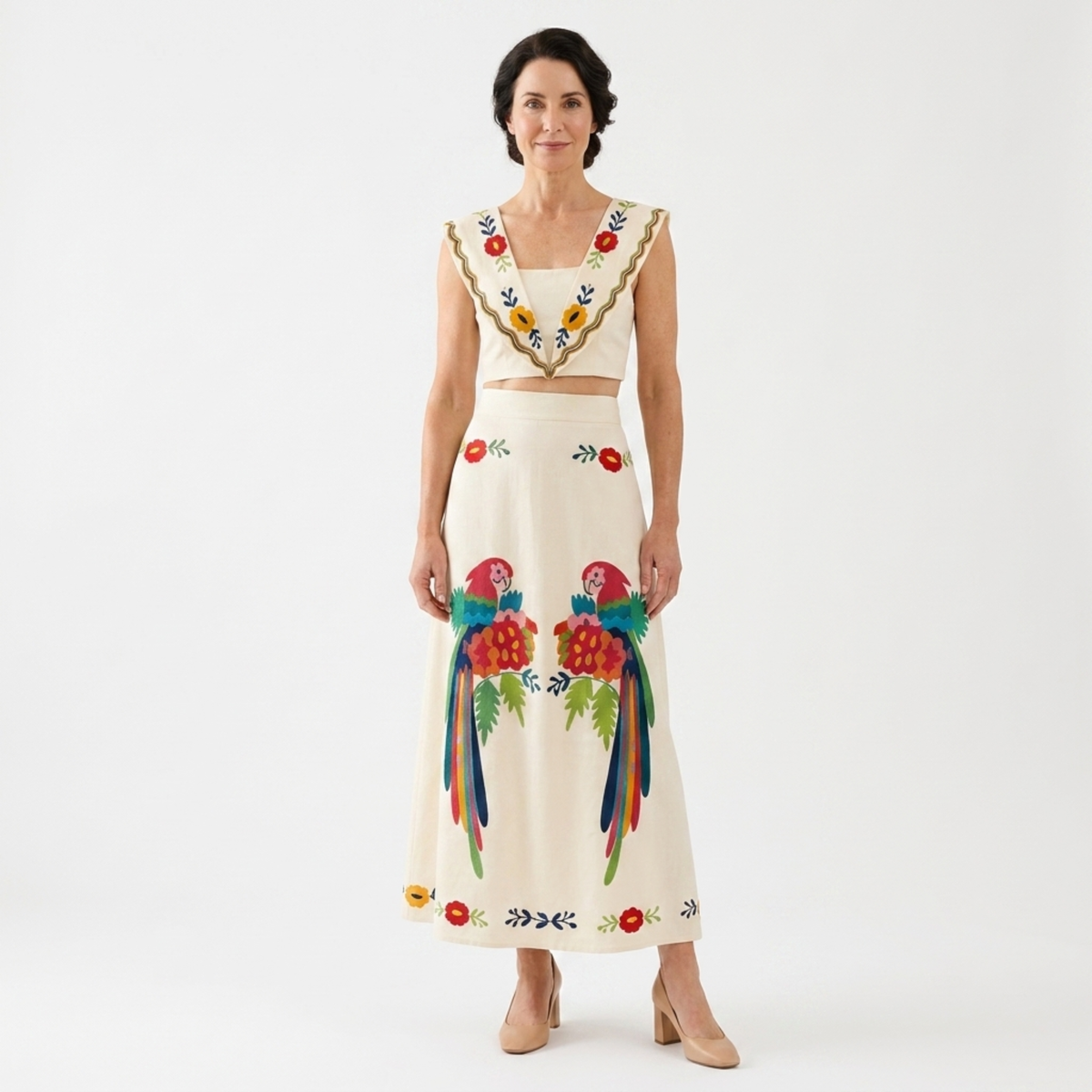 Ensemble crop top et jupe longue — imprimé tropical — vacances d'été