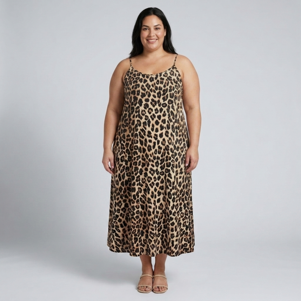 Robe longue grande taille pour femme à bretelles imprimé léopard
