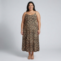 Robe longue grande taille pour femme à bretelles imprimé léopard