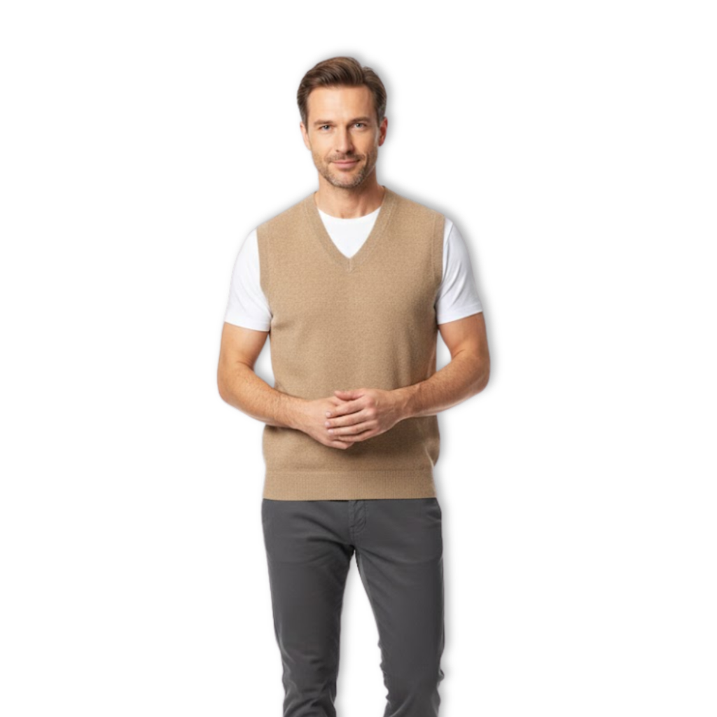 Débardeur homme 100% laine mérinos col en V sans manches coupe classique