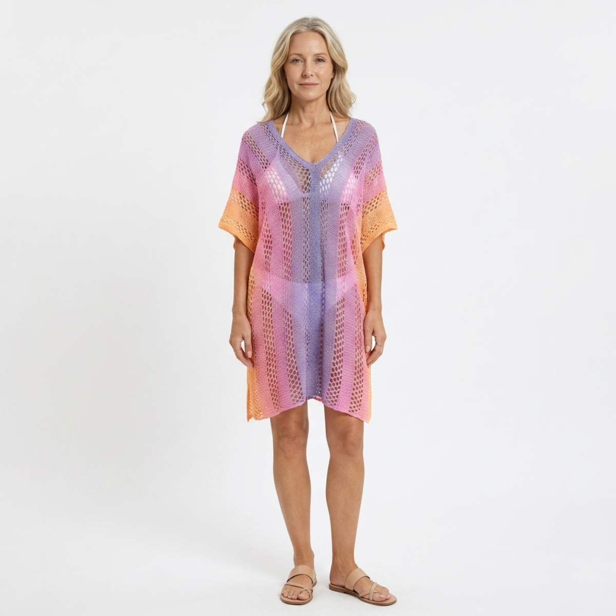 Robe kimono de plage pour femme — coupe ample au crochet — vacances d'été