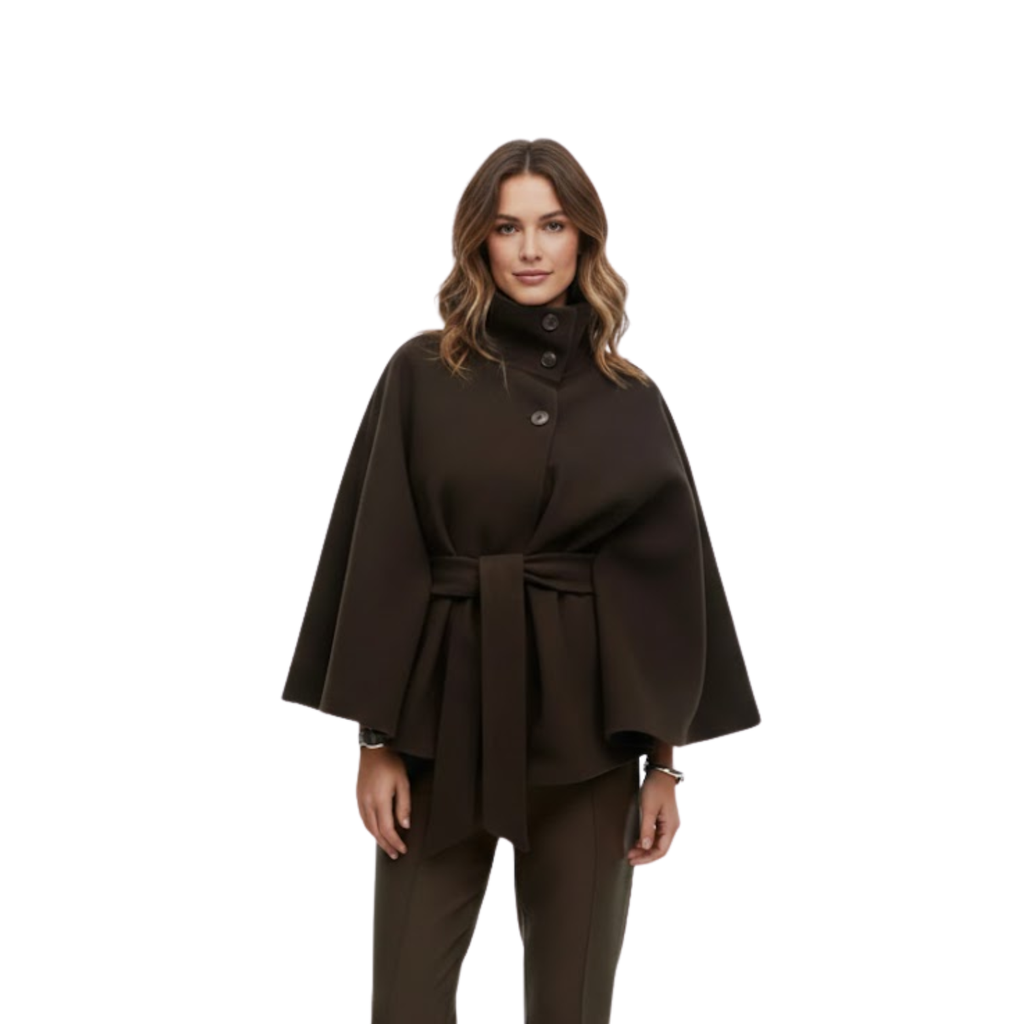 Manteau cape structuré avec ceinture et col montant