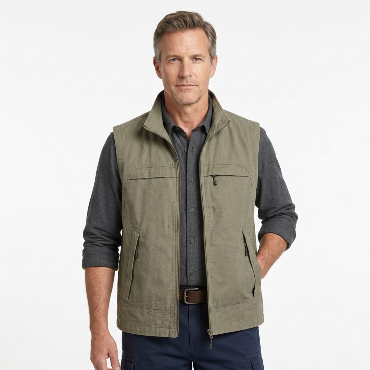 Gilet sans manches homme — poches zippées — extérieur et mi-saison