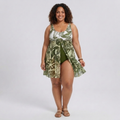 Maillot de bain une pièce grande taille pour femme avec paréo intégré imprimé fleuri