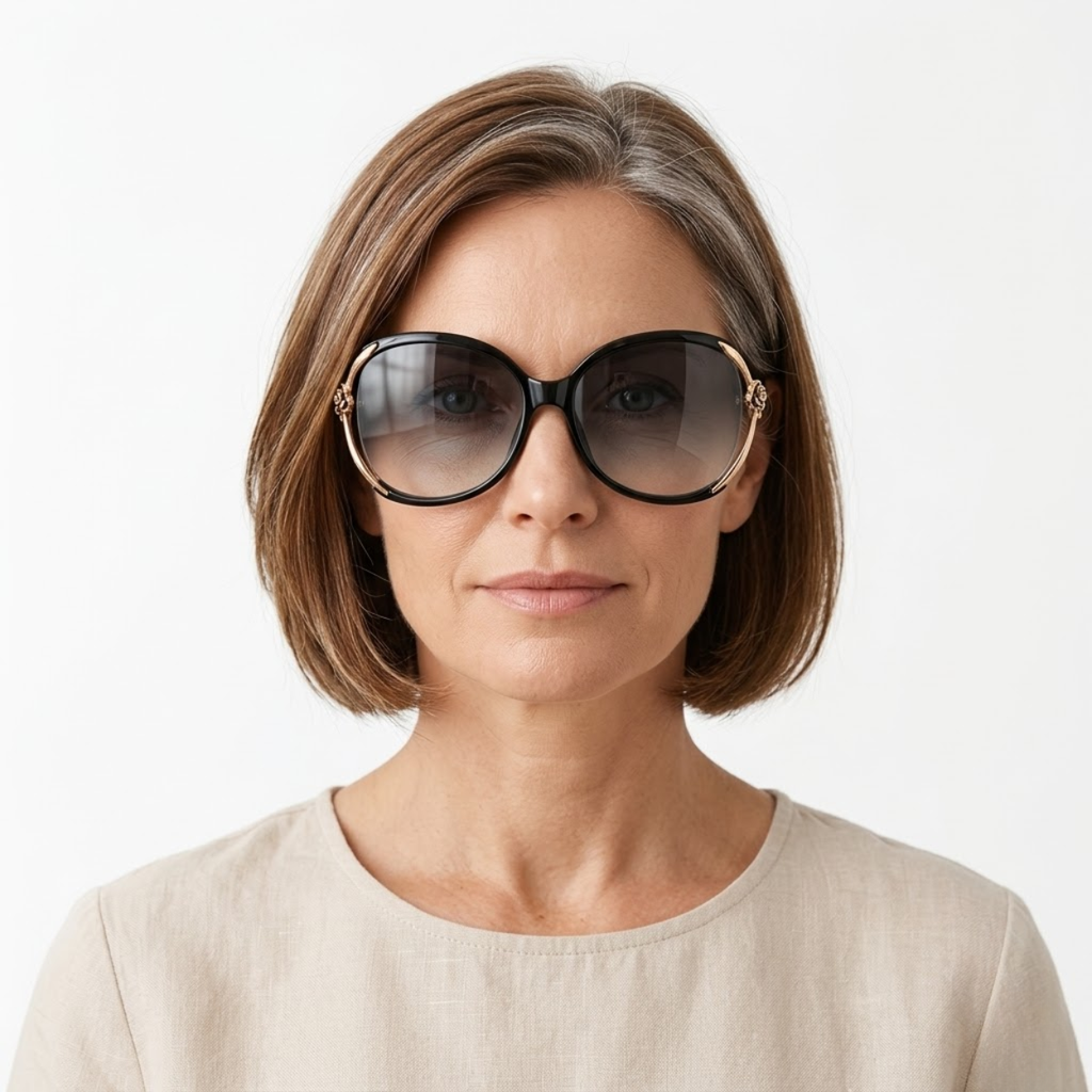 Lunettes de Soleil Oversized pour Femme avec Branches en Métal et Détails Floraux