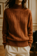 Pull en Cachemire Femme – Maille Torsadée et Col Mi-Haut Intemporel