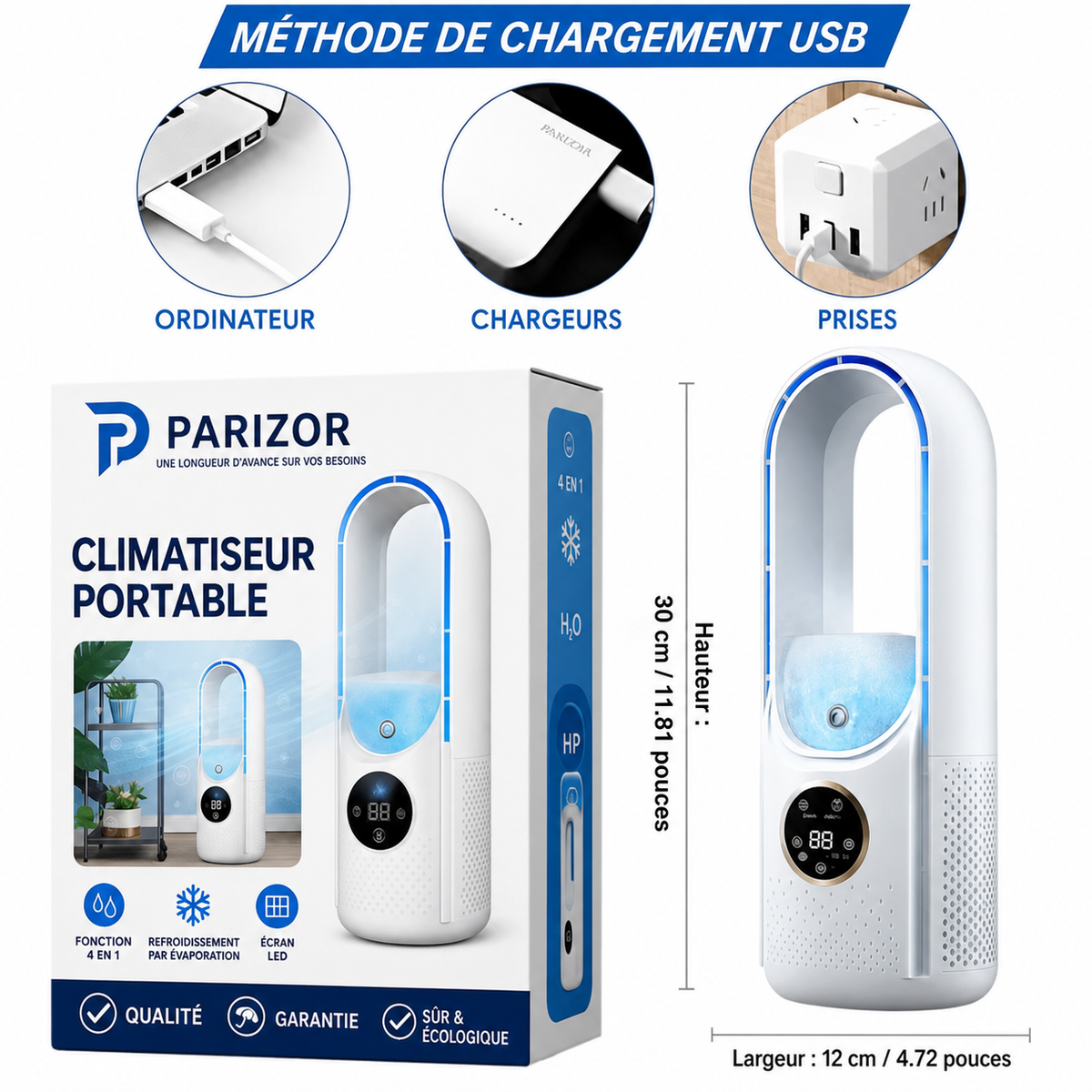 Rafraîchisseur d’Air USB Sans Lames avec Réservoir d’Eau et 6 Vitesses