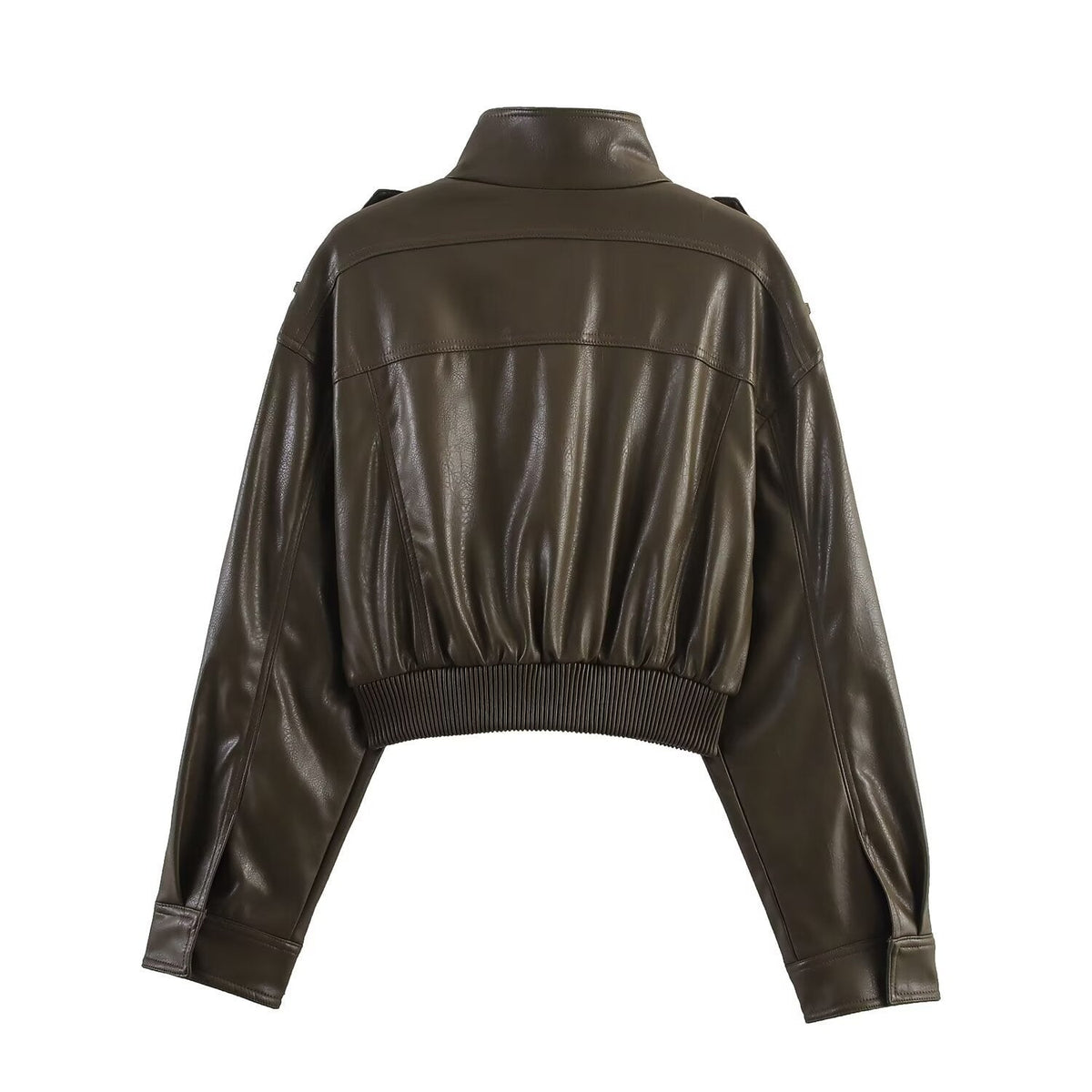 Blouson en Similicuir Femme – Coupe Courte Poignets Côtelés Style Structuré