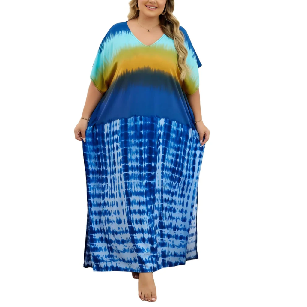 Robe kaftan kimono grande taille — coupe ample — plage et voyage