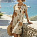 Robe chasuble pour femme - vêtement fluide court imprimé art contemporain | vacances
