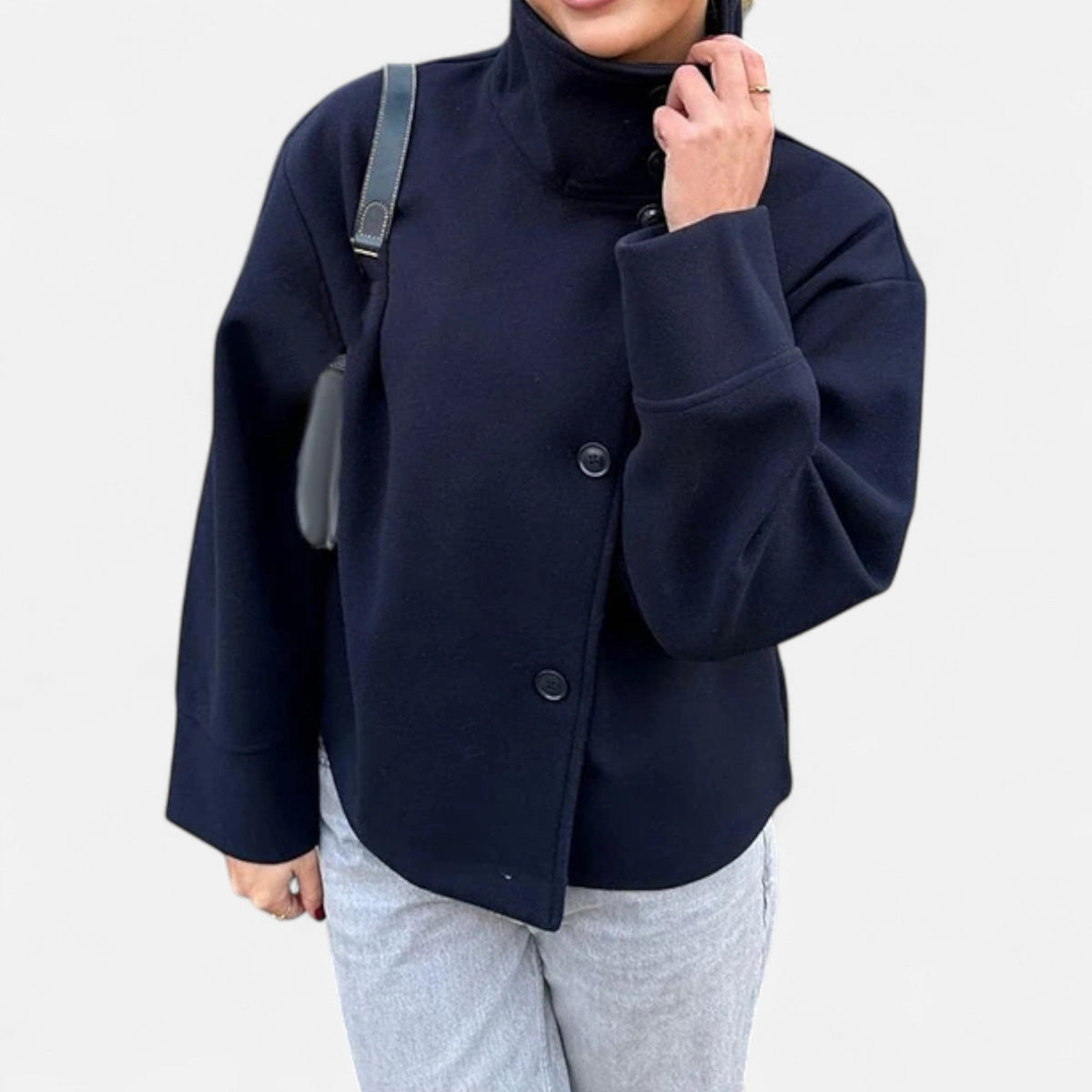 Ancienne Monde | Manteau Court Femme Col Haut Élégant