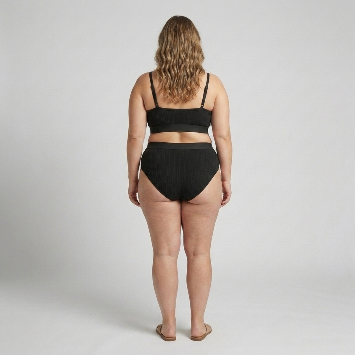 Bikini deux pièces grande taille pour femme maillot de bain taille haute côtelé